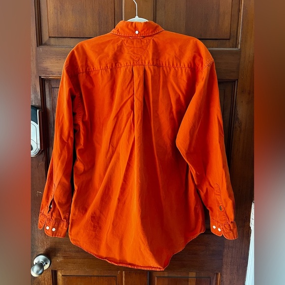 Tommy Hilfiger Orange Button Down Shirt L Crest Logo Long Sleeve 100% Cotton - Picture 7 of 8
